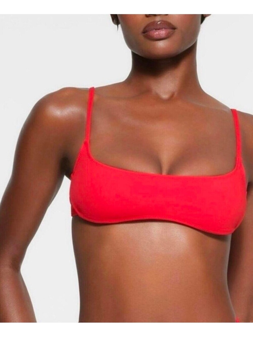 Skims Recycled Swim Micro Scoop Bikini Top in Ruby, Size S